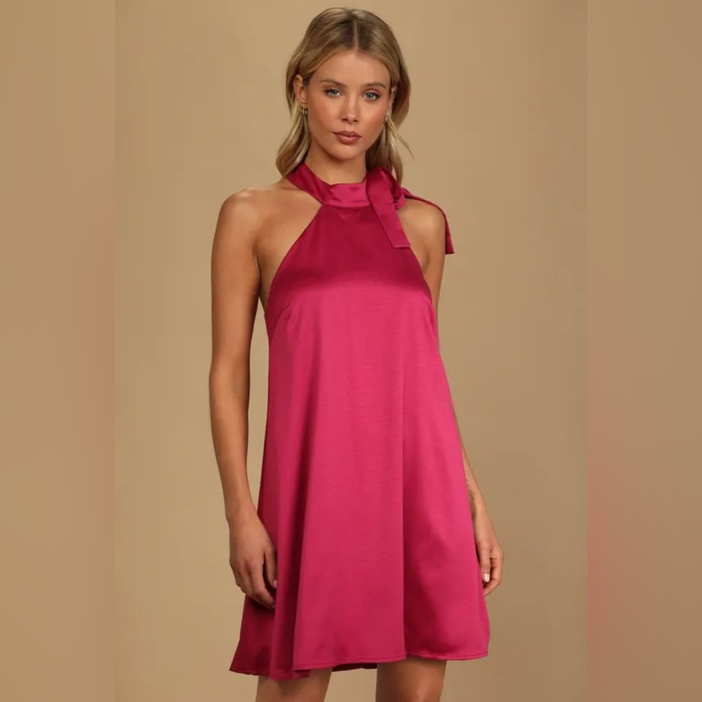 Elegant Pink Halter Swing Dress